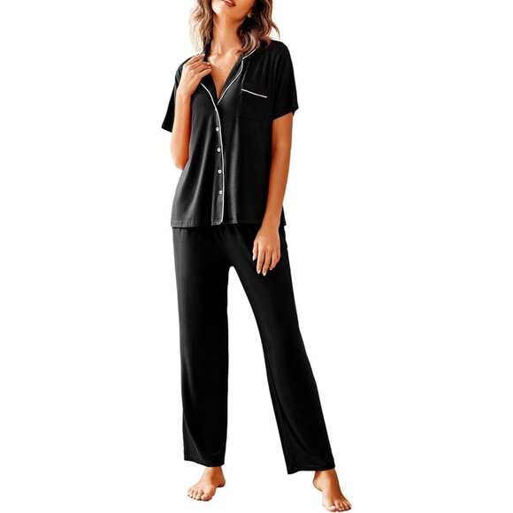 Other - Women Pajamas Set Notch Collar Soft Sleepwear Pjs Short Sleeve Button Down Night